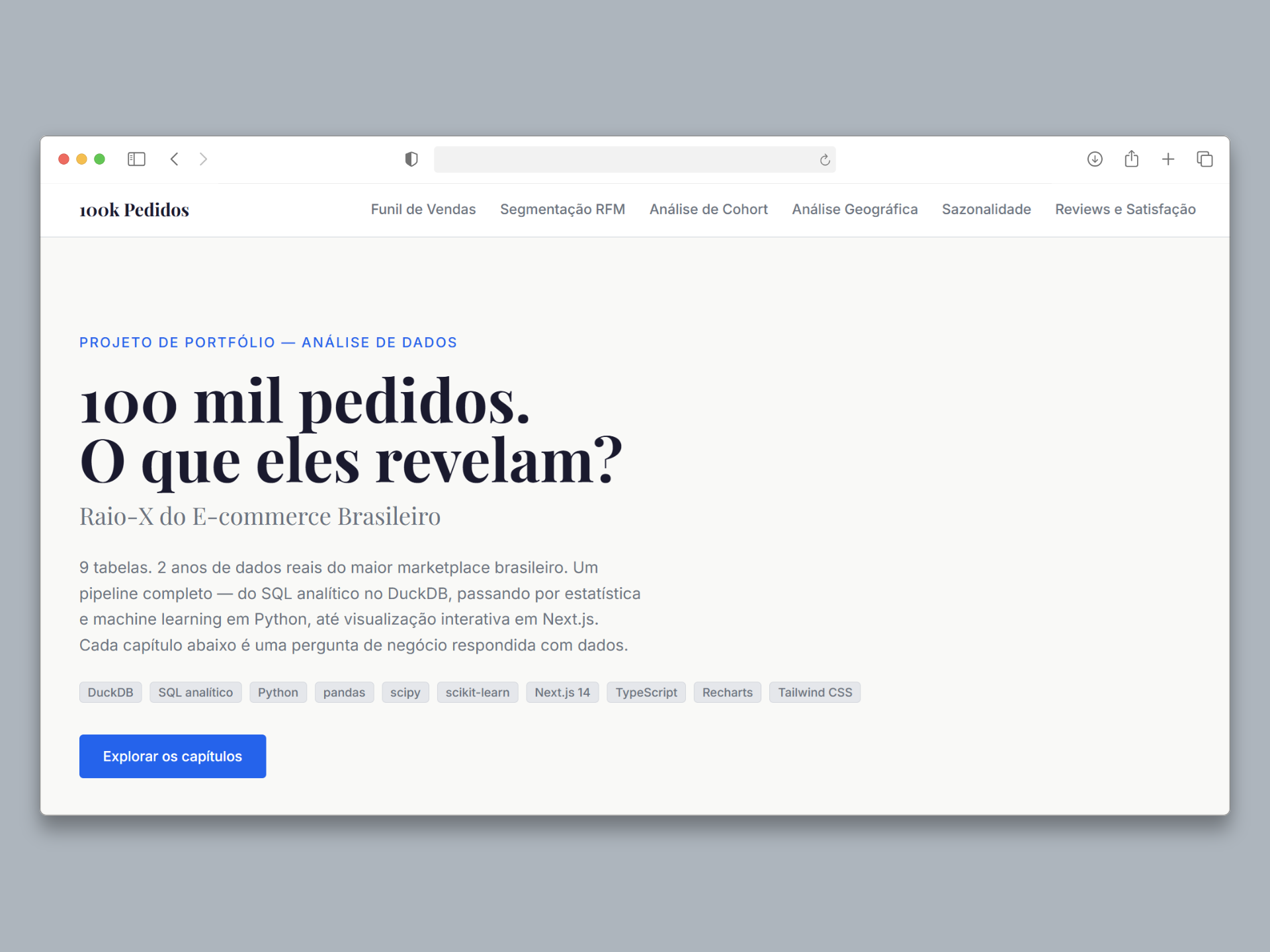 Screenshot do dashboard 100k Pedidos